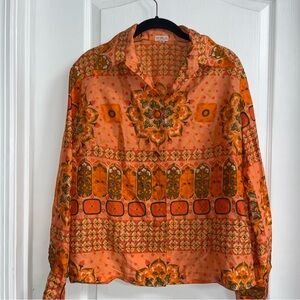 Silk Orange Patterned Women’s  Shirt